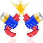 Action shot of two Kidobum Shotgun Roulette drinking game tactical beverage dispensers colliding to trigger a high-velocity spray, demonstrating the innovative mechanical interaction of this social gear.