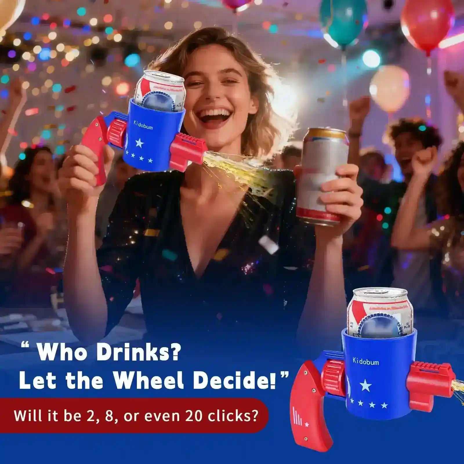 Friends engaging in the viral Shotgun Roulette drinking game challenge using Kidobum's premium tactical beverage dispenser and social interaction gear.